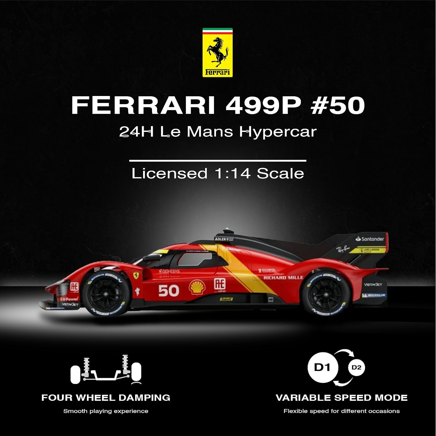 Voltz Toys 1/14 Scale Ferrari 499P Le Mans RC Car with Lights