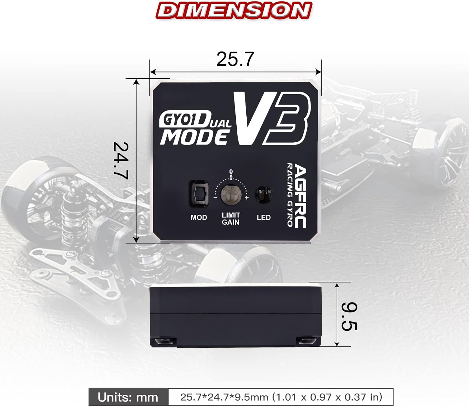 Agfrc Dual-Gain Drift RC Gyro Aluminum Case for RC Car Truck Boat