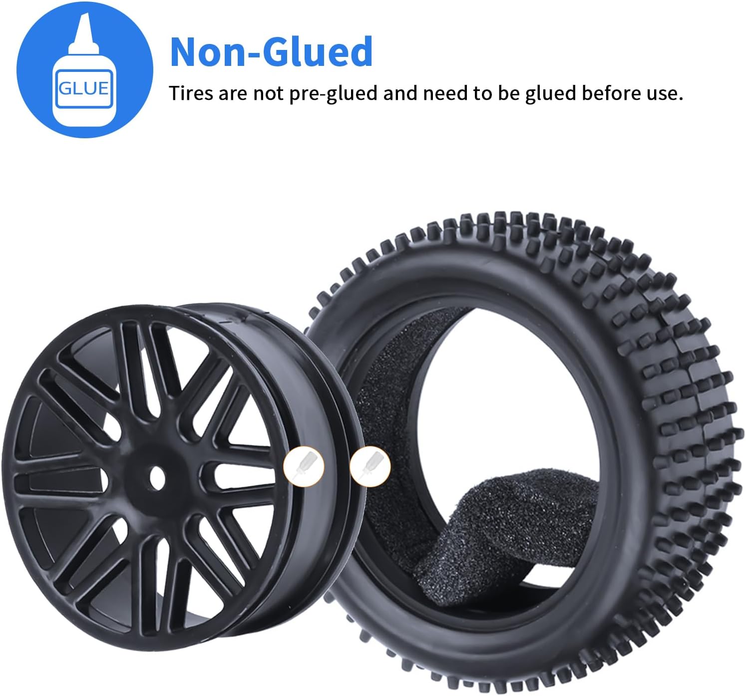 Dnhobby 1/10 Scale Off Road Buggy Tires and Wheel Rims Set 12mm Hex