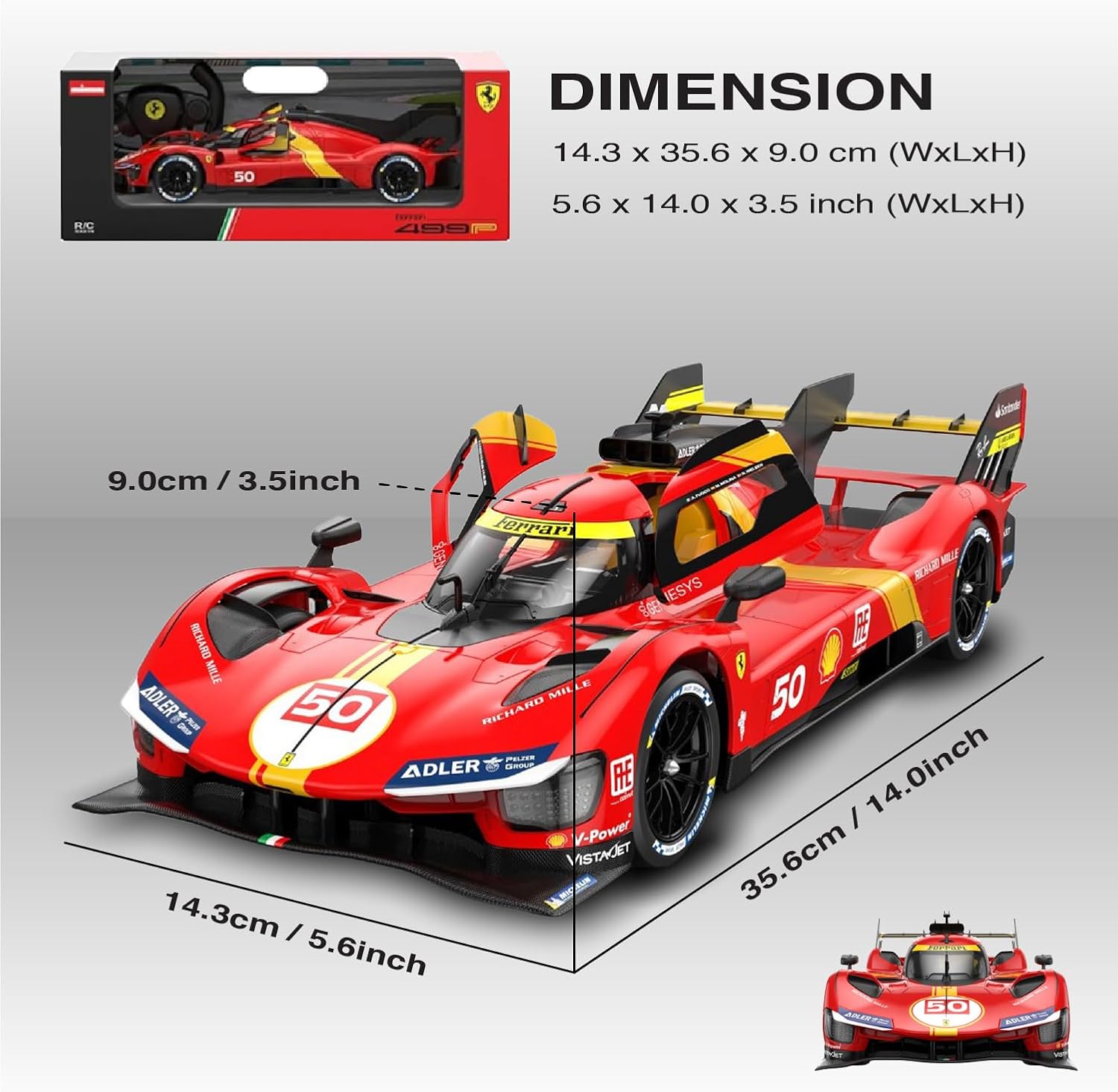 Voltz Toys 1/14 Scale Ferrari 499P Le Mans RC Car with Lights
