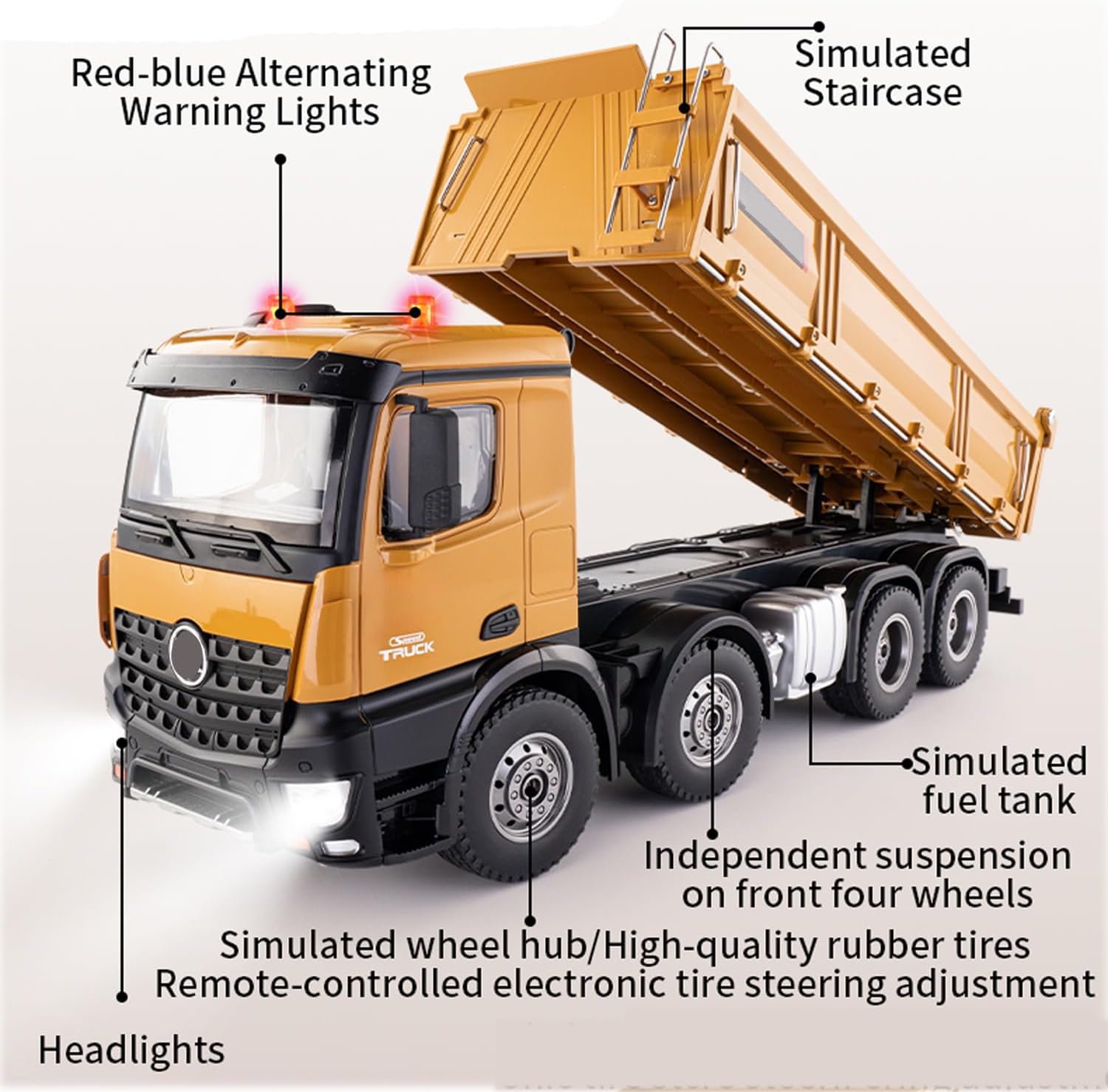 Huina 1/14 Scale Remote Control Dump Truck 12-Channel 13 LBS Load Capacity