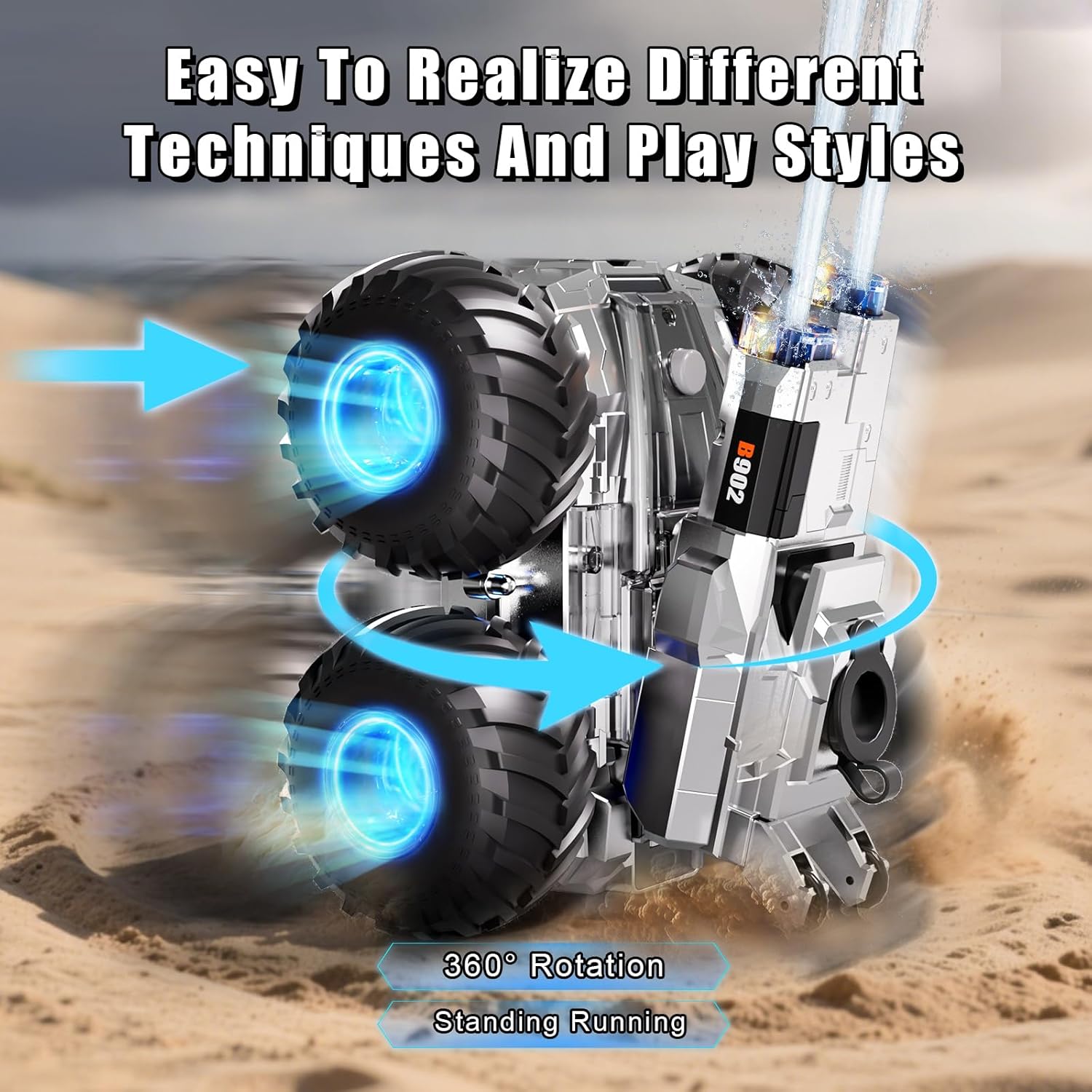 Joyspark Amphibious Remote Control Car 4WD Water Gun Monster Truck