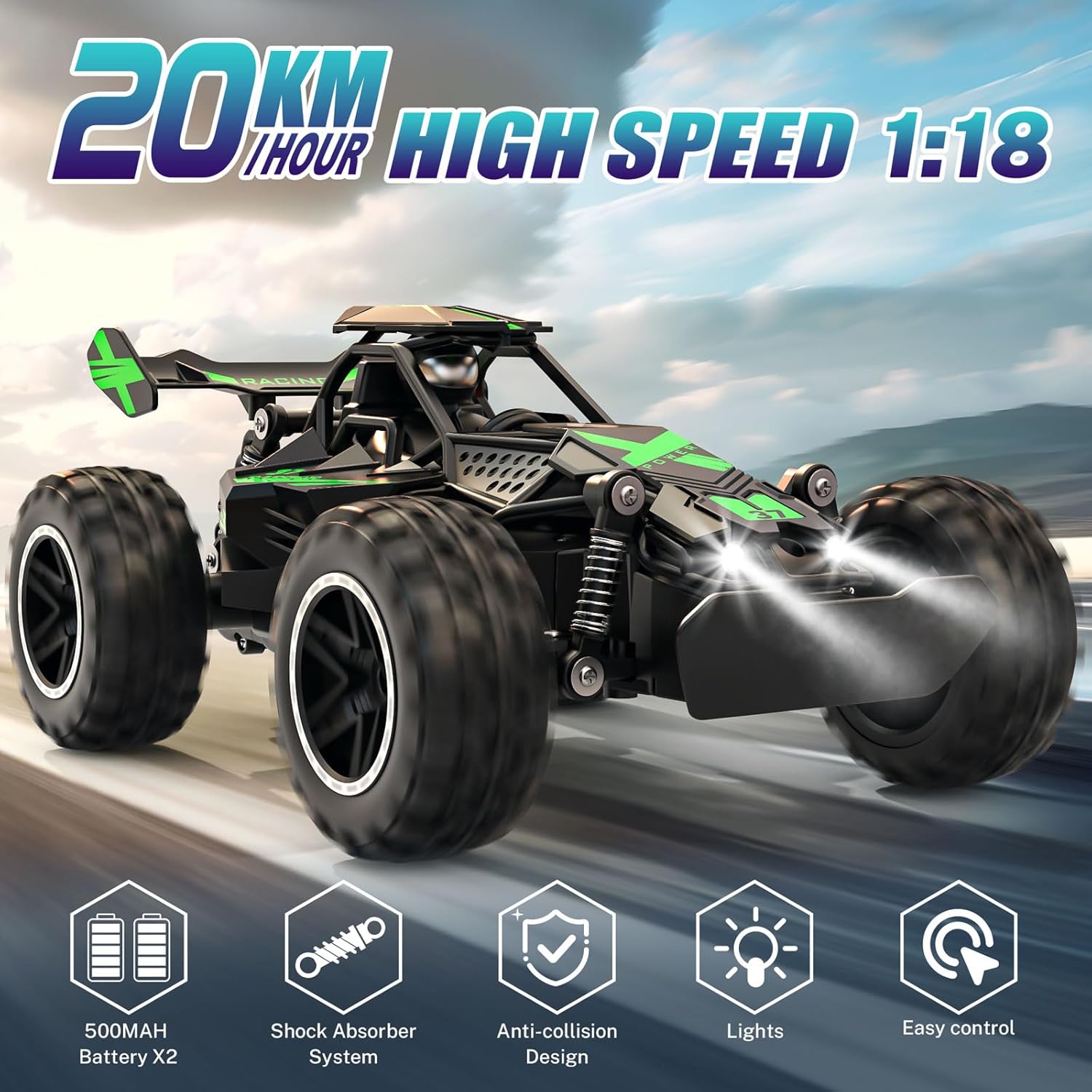 Acammzar 1/18 Scale High Speed RC Monster Truck 20KM/H Off Road