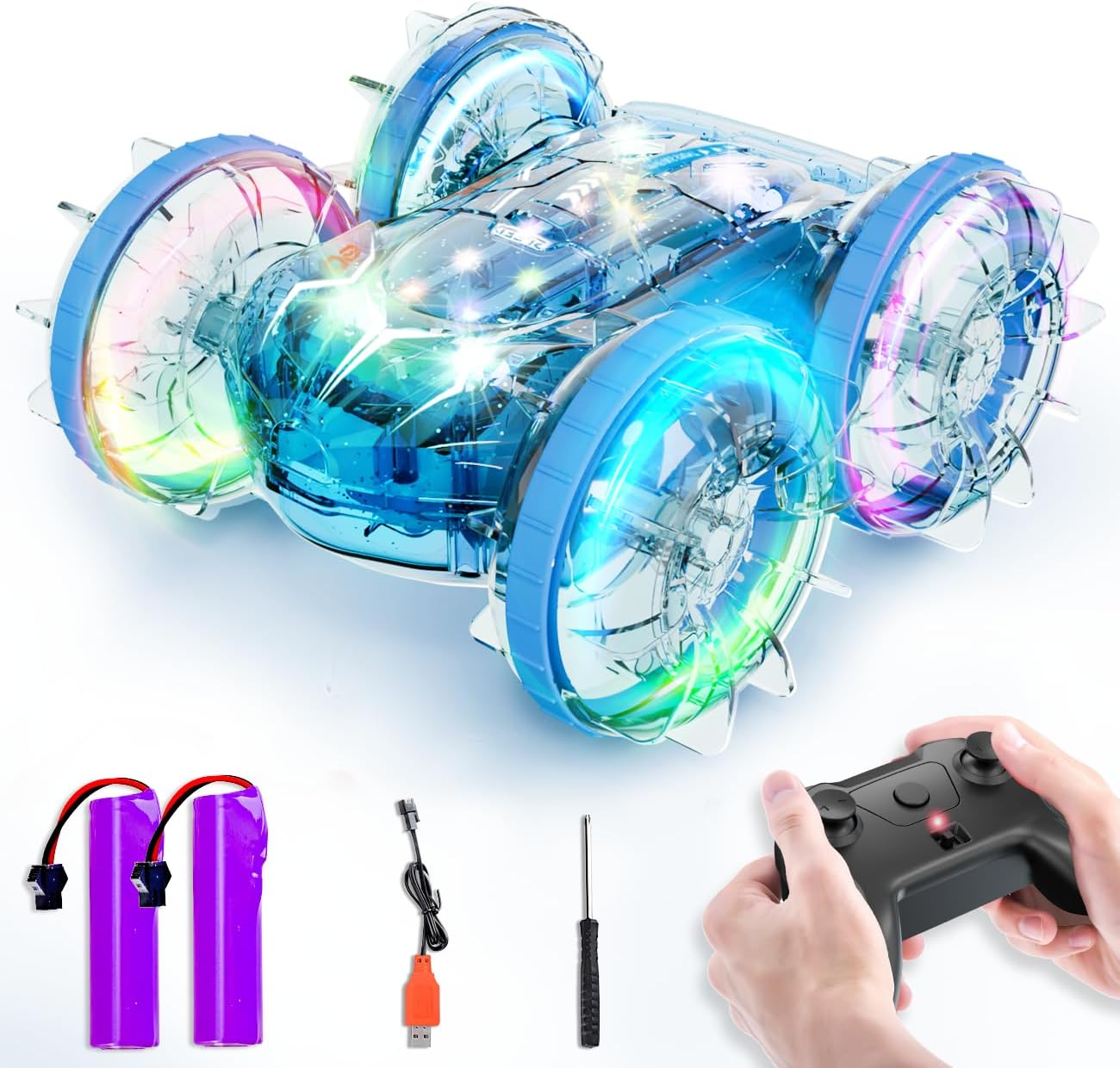 Amphibious Remote Control Car 2.4GHz 4WD Monster Truck with LED Lights