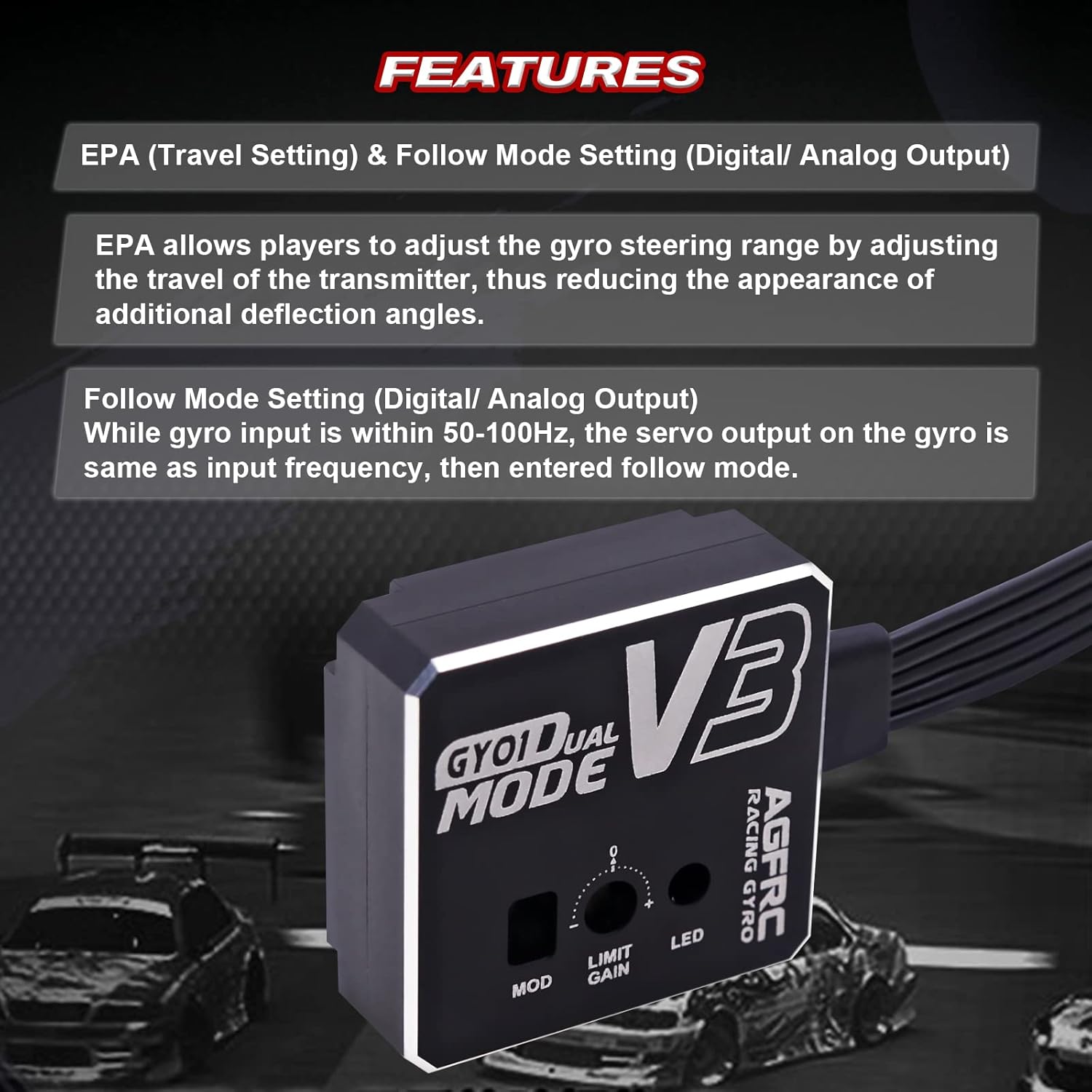 Agfrc Dual-Gain Drift RC Gyro Aluminum Case for RC Car Truck Boat