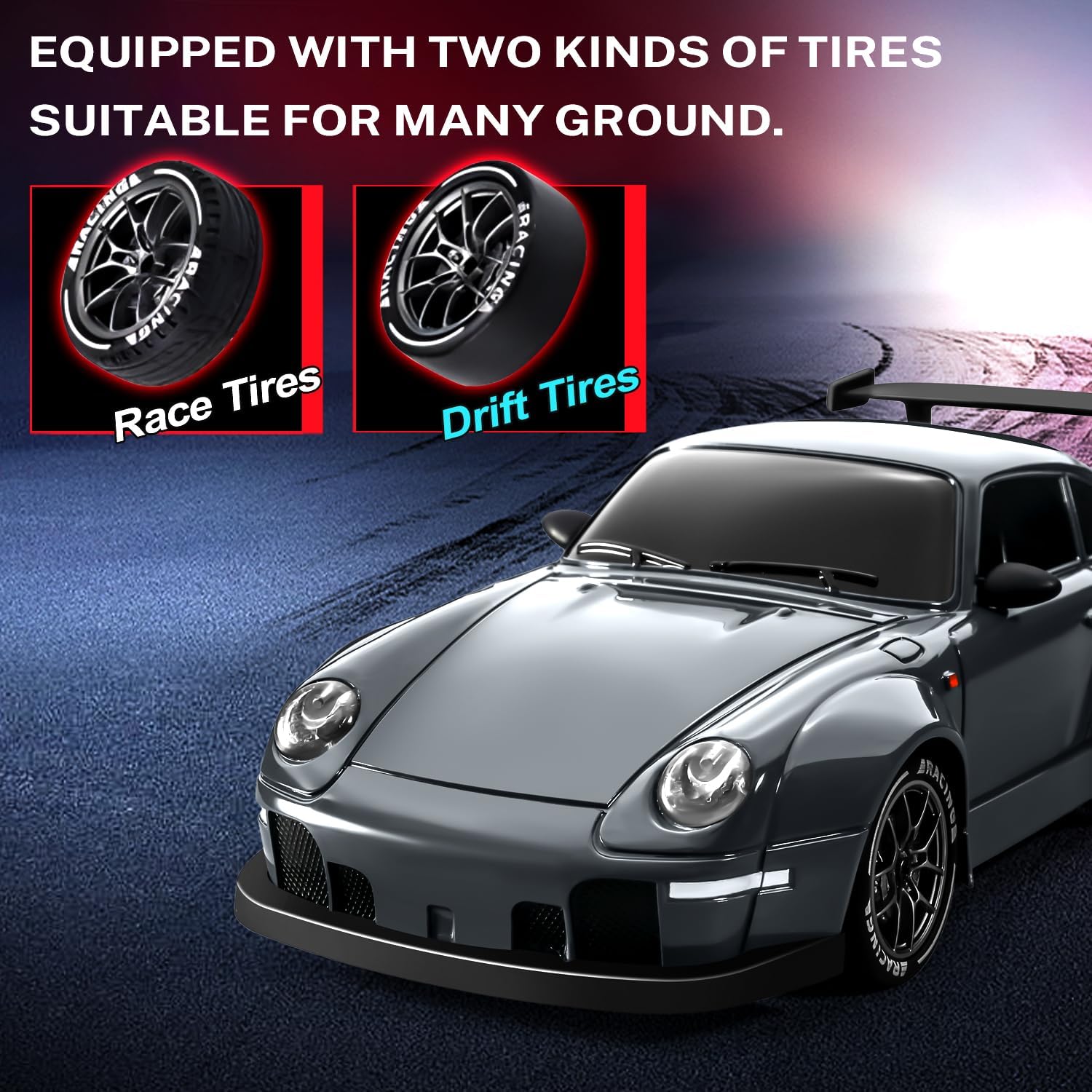 Acammzar 1/24 Scale RC Drift Car 20KM/H 4WD with LED Lights