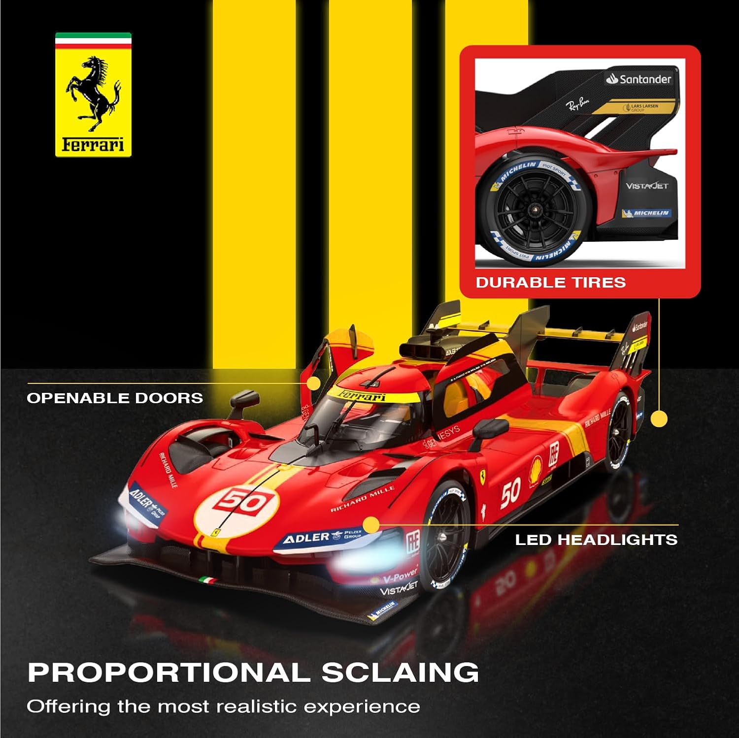 Voltz Toys 1/14 Scale Ferrari 499P Le Mans RC Car with Lights