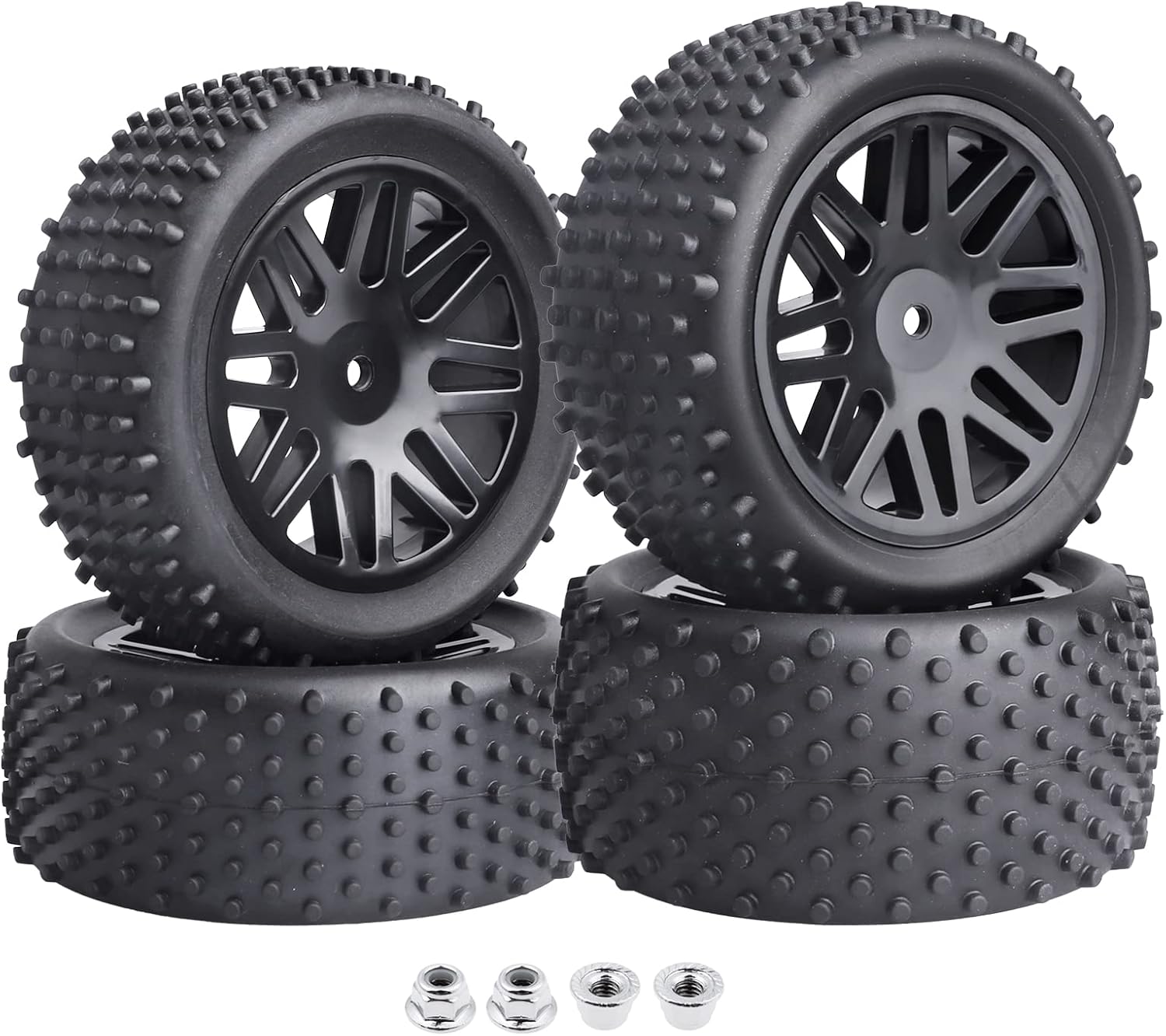 Dnhobby 1/10 Scale Off Road Buggy Tires and Wheel Rims Set 12mm Hex