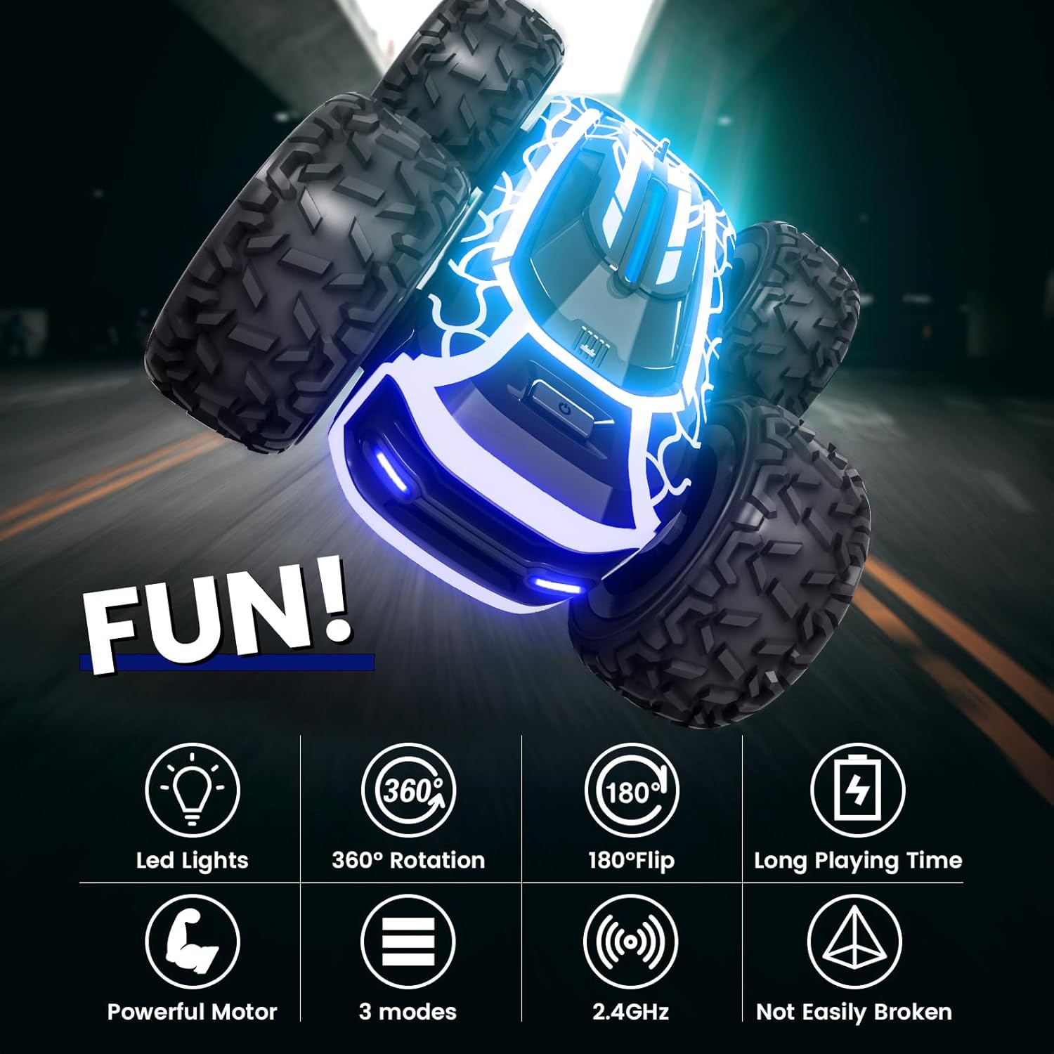 Tecnock 2.4GHz Remote Control Stunt Car 360° Rotating RC Car