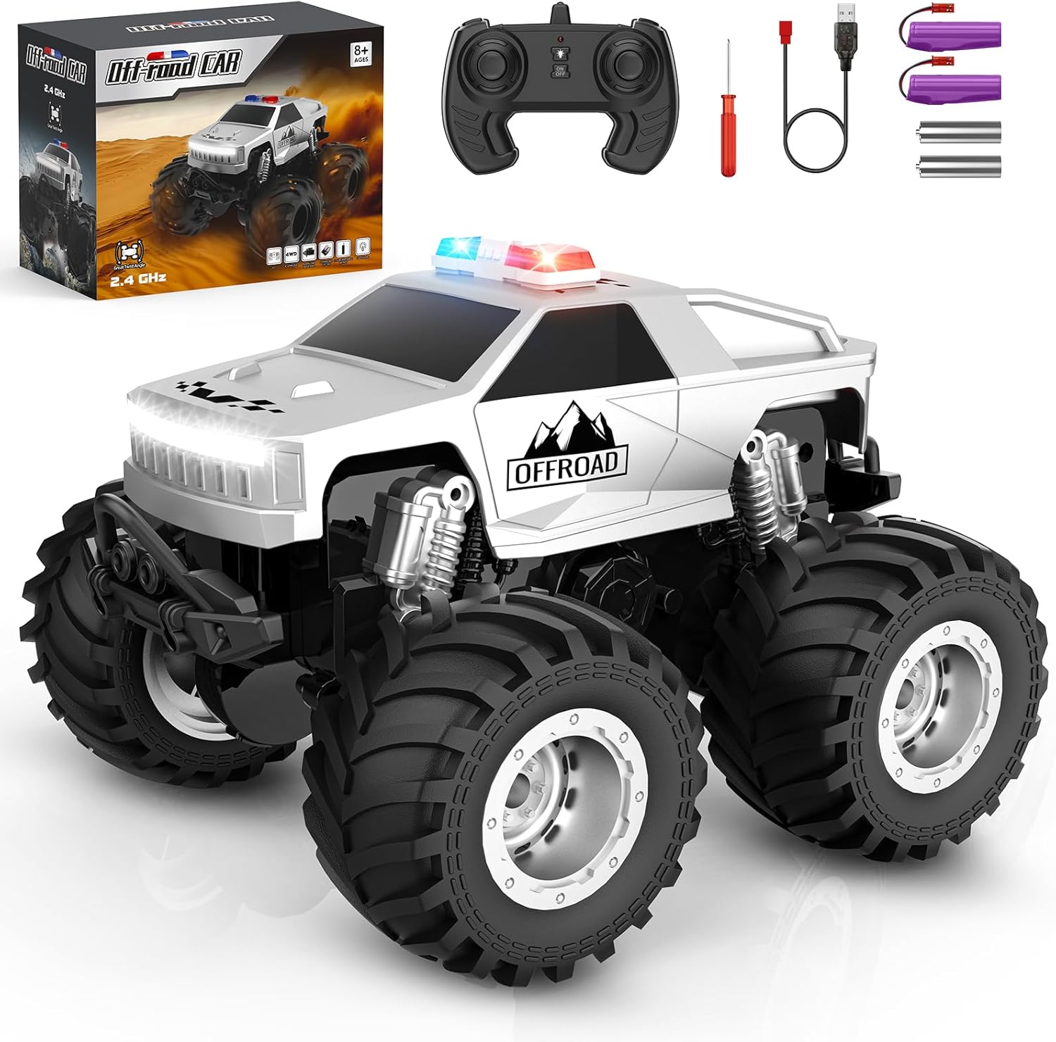 Amilacily 1/24 Scale Off-Road RC Truck with Flashing Light 2 Batteries