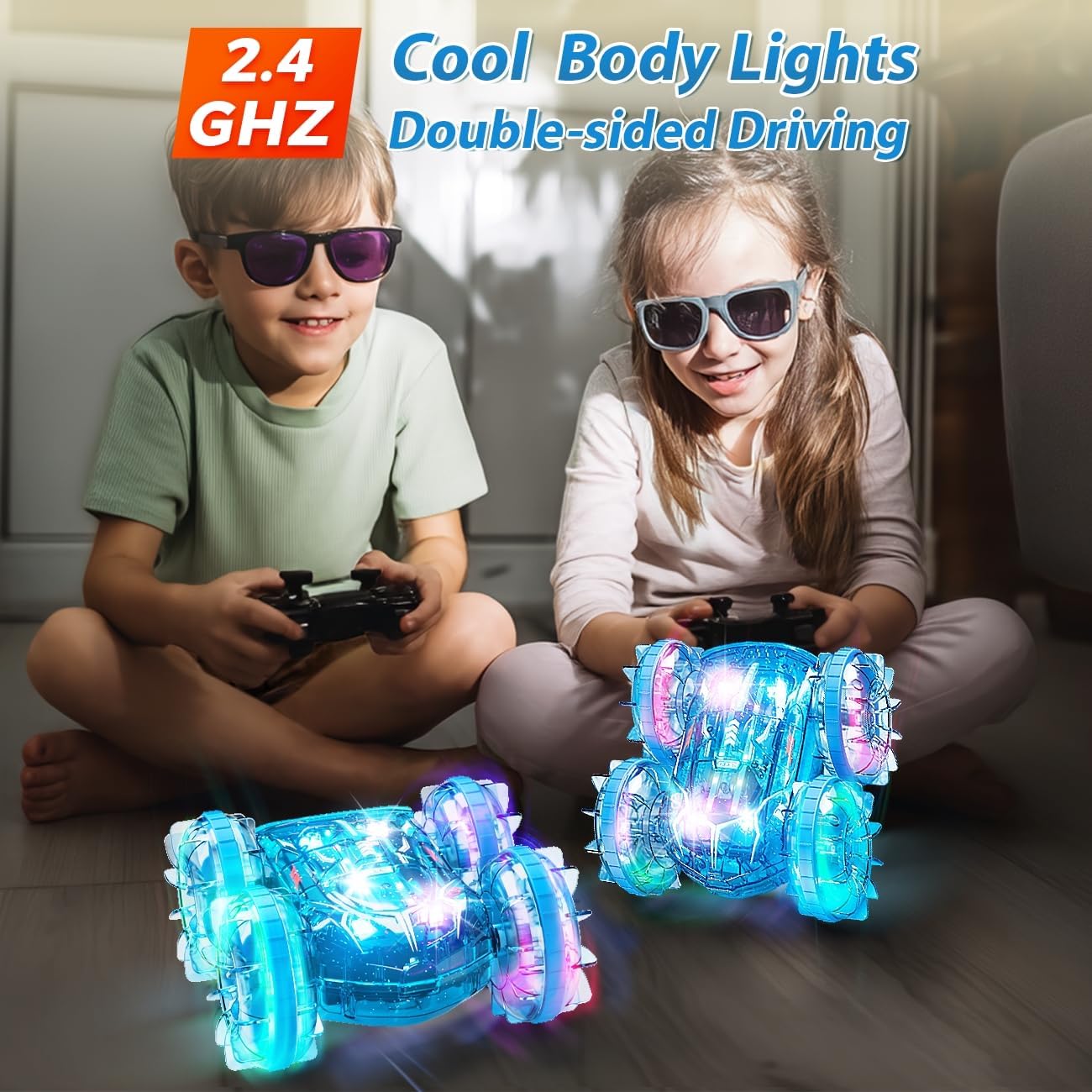 Amphibious Remote Control Car 2.4GHz 4WD Monster Truck with LED Lights