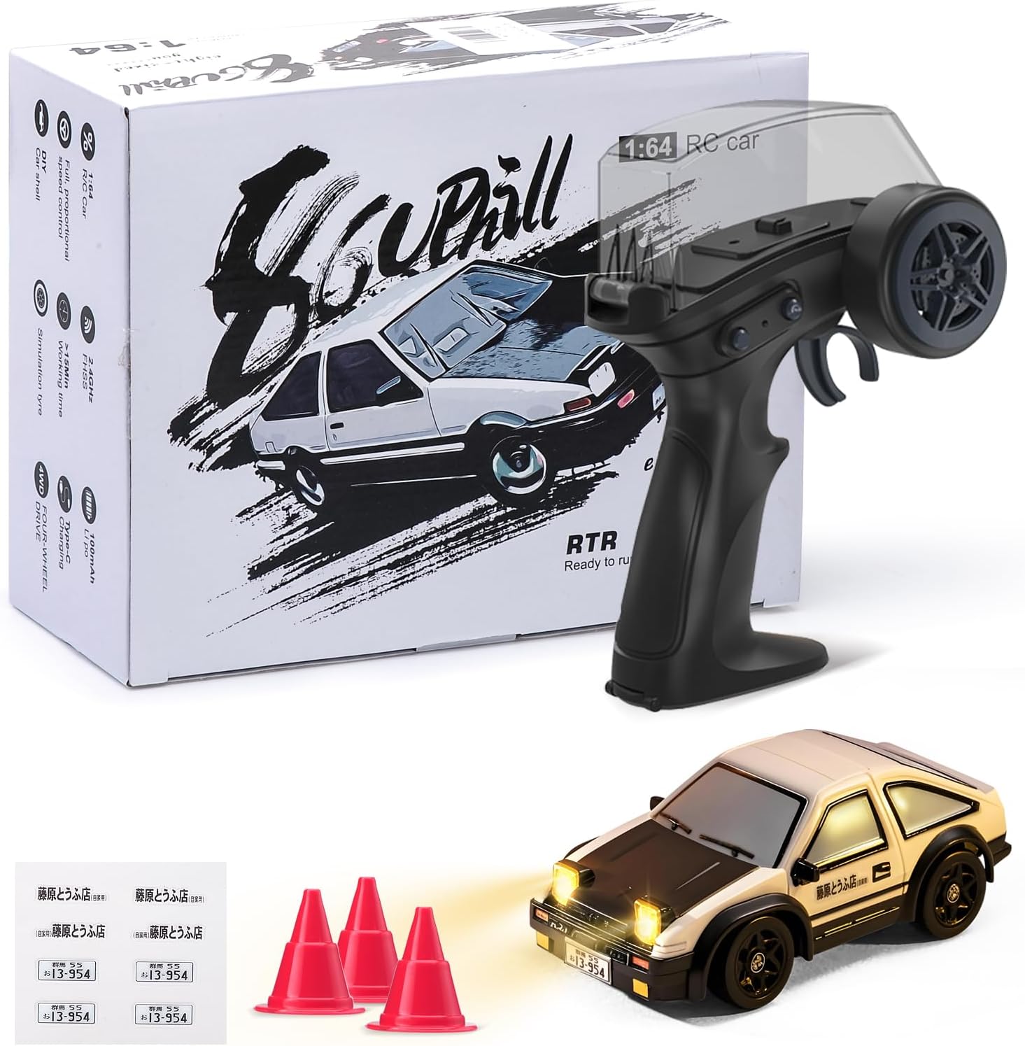 Antsir 1/64 Scale RC Drift Car with LED Lights 4WD