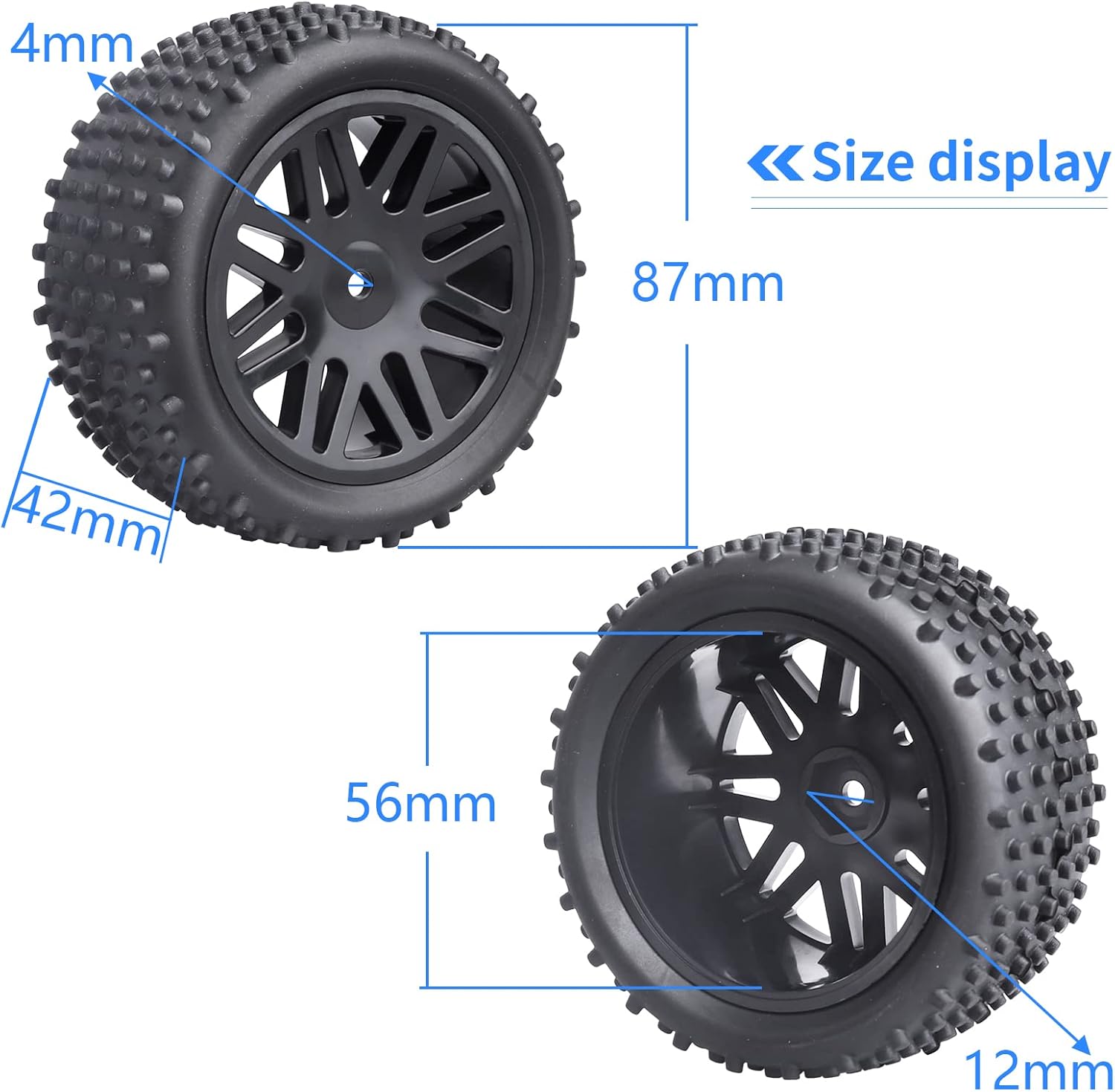 Dnhobby 1/10 Scale Off Road Buggy Tires and Wheel Rims Set 12mm Hex
