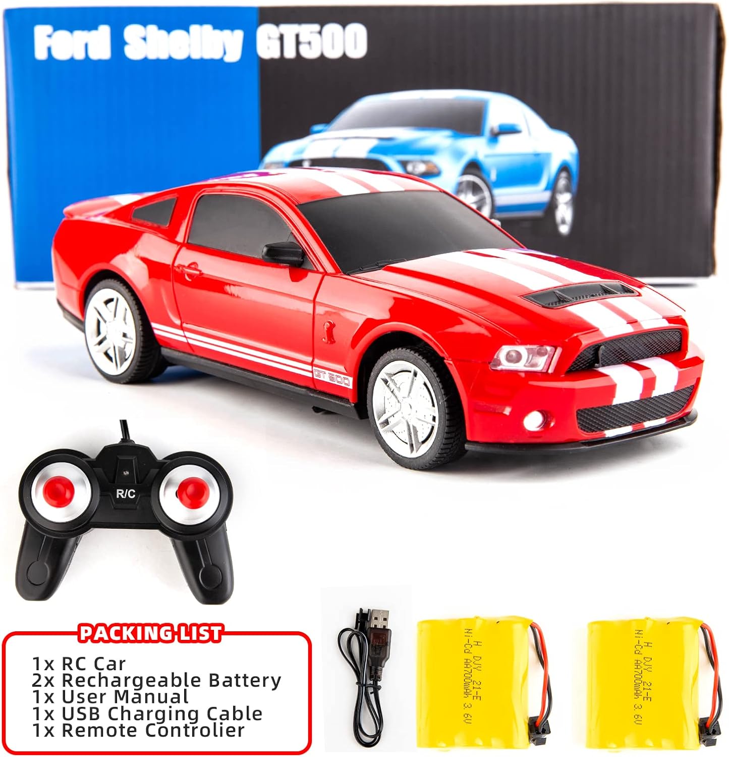 Bdtctk 1/24 Scale Remote Control Ford Mustang Shelby GT500 RC Car