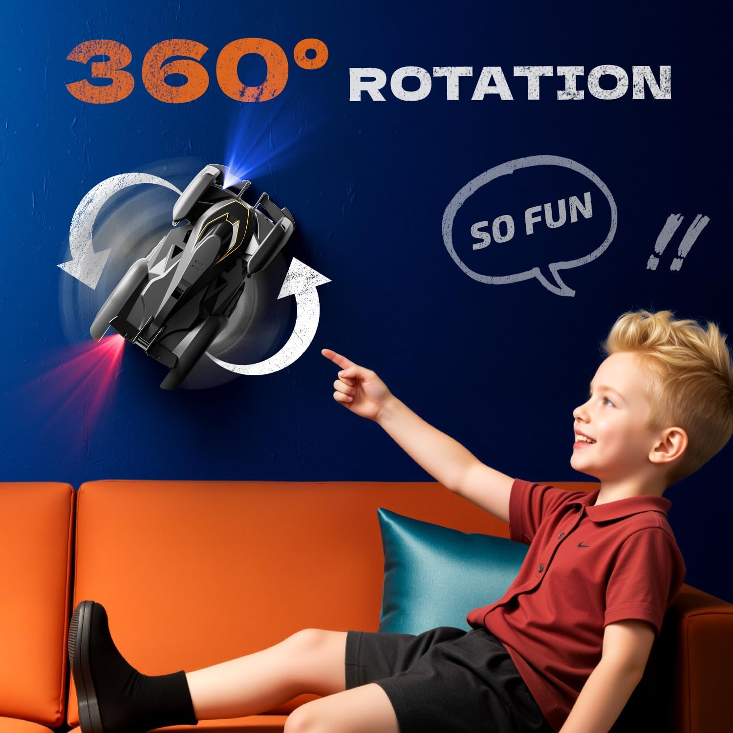 Ajiaoo Remote Control Wall Climbing Stunt Car Rechargeable Indoor Toy