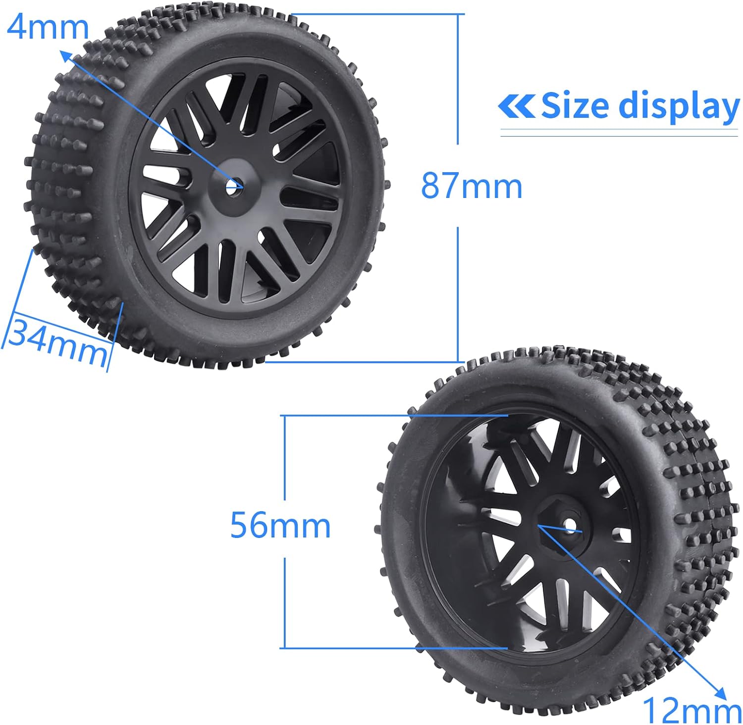 Dnhobby 1/10 Scale Off Road Buggy Tires and Wheel Rims Set 12mm Hex