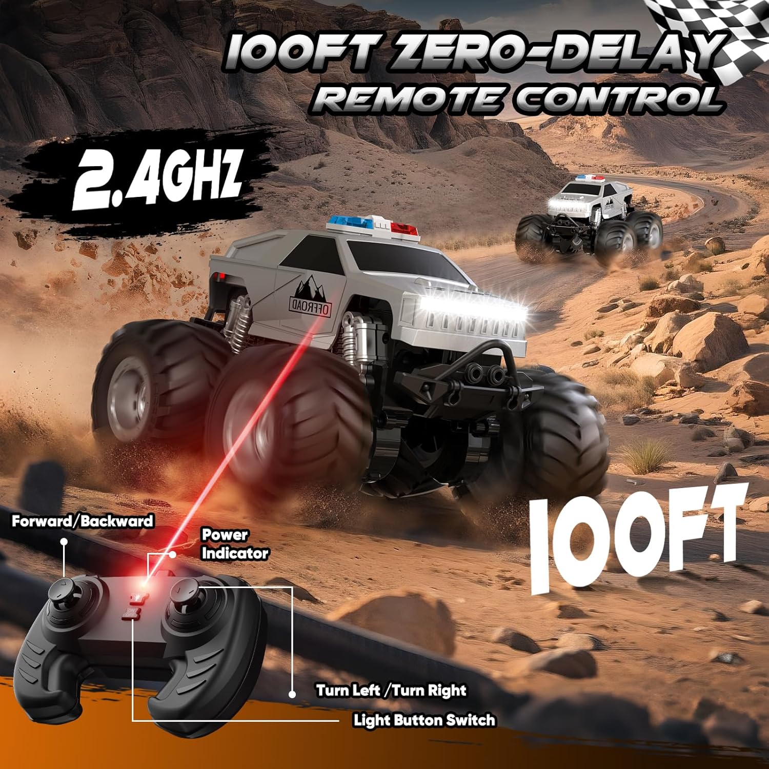 Amilacily 1/24 Scale Off-Road RC Truck with Flashing Light 2 Batteries