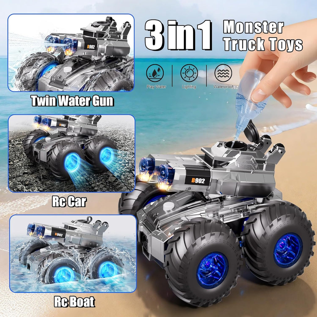 Joyspark Amphibious Remote Control Car 4WD Water Gun Monster Truck