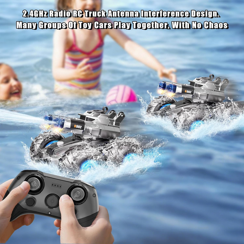 Joyspark Amphibious Remote Control Car 4WD Water Gun Monster Truck