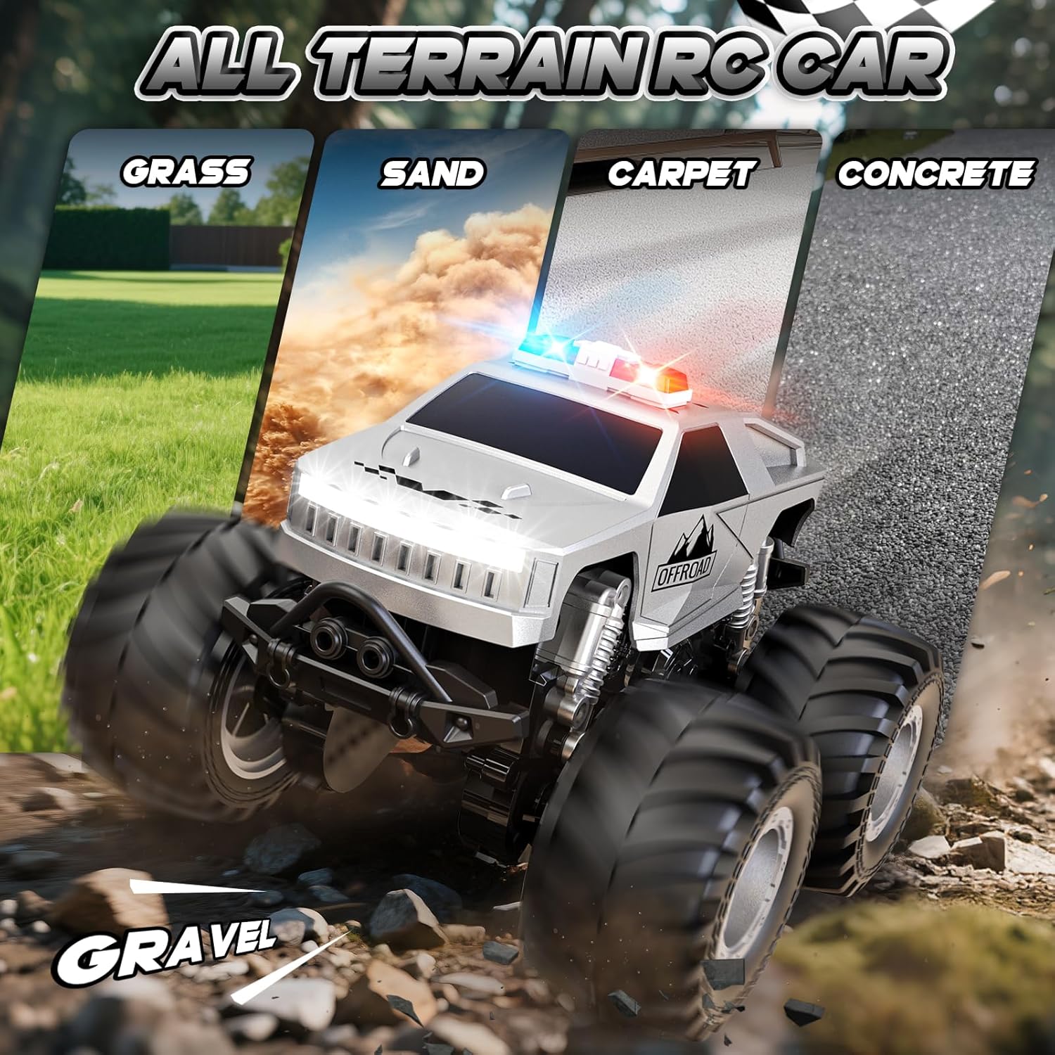 Amilacily 1/24 Scale Off-Road RC Truck with Flashing Light 2 Batteries