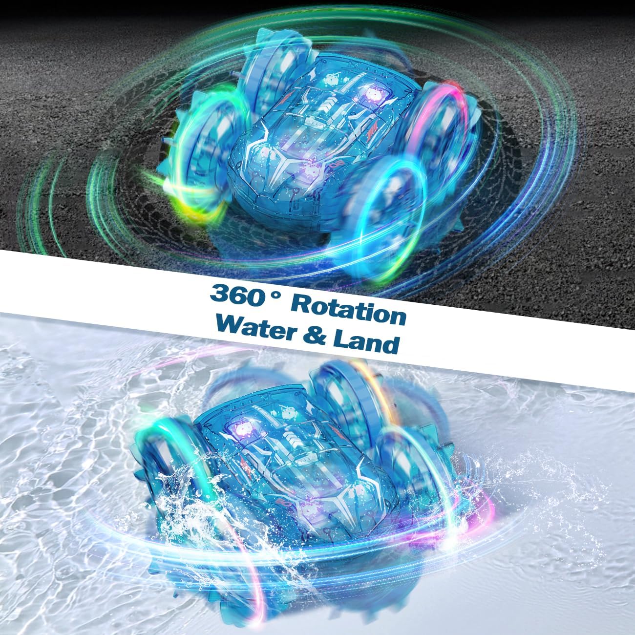 Amphibious Remote Control Car 2.4GHz 4WD Monster Truck with LED Lights