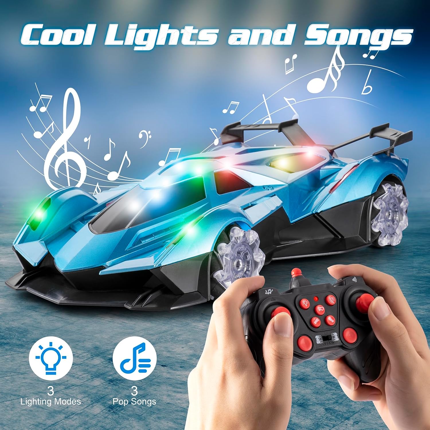 Sasbsc 1:12 Scale Remote Control Drift Car with 360° Rotation Music Lights