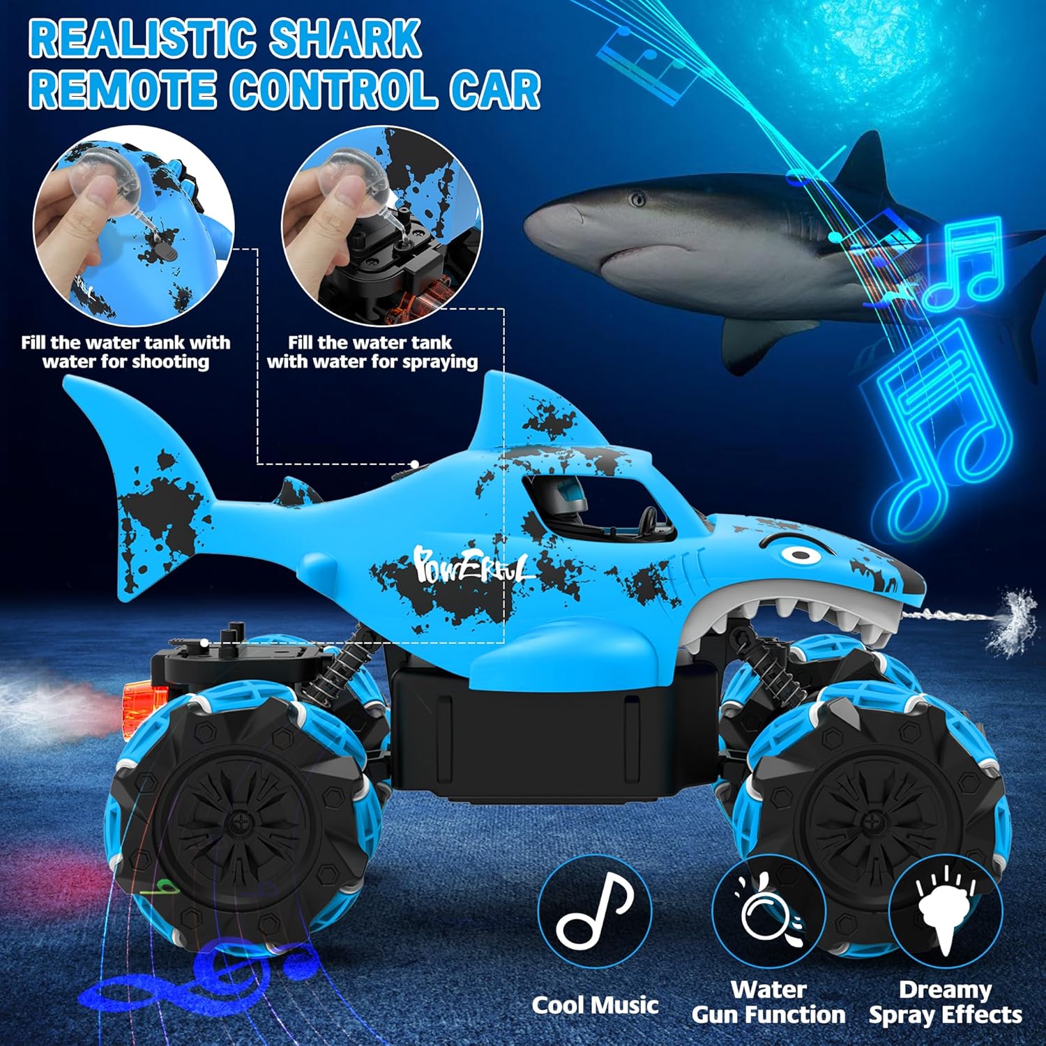 Eulogia RC Shark Car 360-Degree Rotation All Terrain Monster Truck