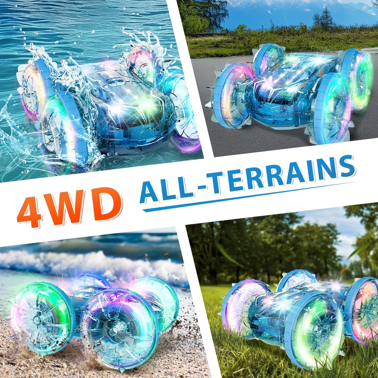 Amphibious Remote Control Car 2.4GHz 4WD Monster Truck with LED Lights