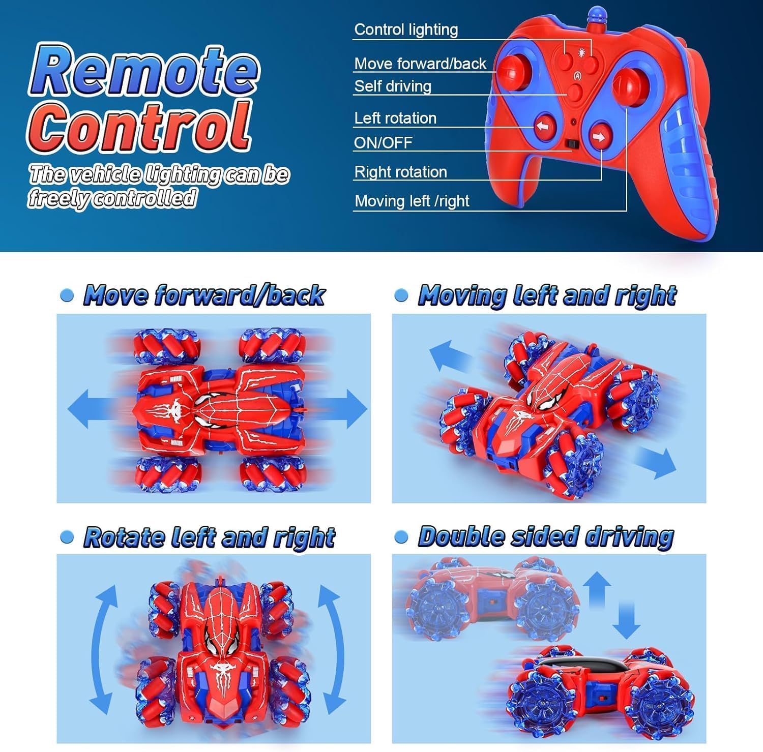 Aoontyen 2.4GHz Remote Control Spider Stunt Car 4WD Off-Road