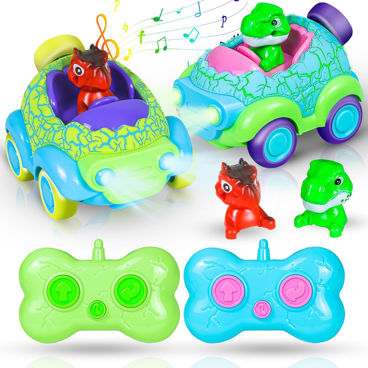 Shantou Chenghai Leyang Toy Factory Remote Control Dino Cars 2 Pack with LED Lights Music