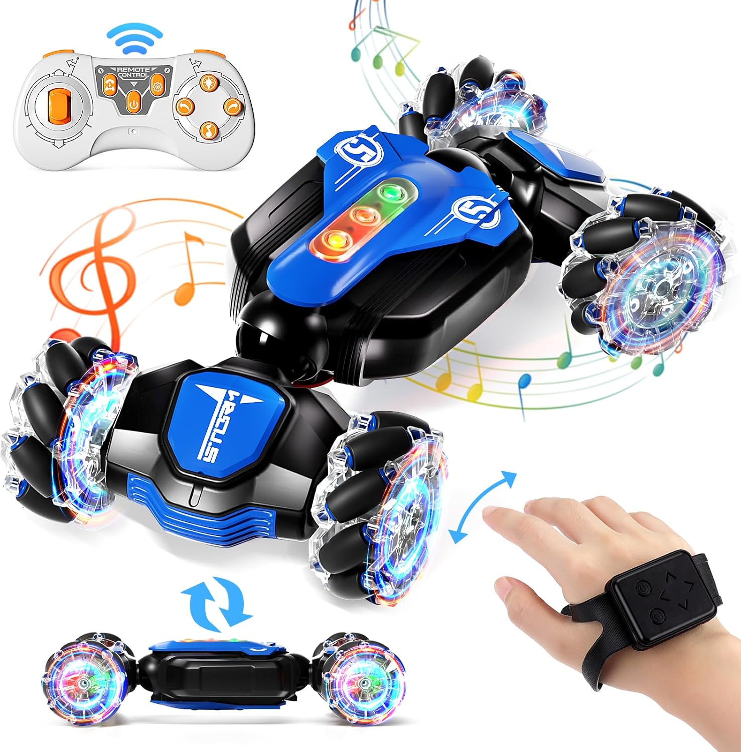 Aiqi 2.4GHz 4WD Gesture Sensing RC Stunt Car with Music Lights