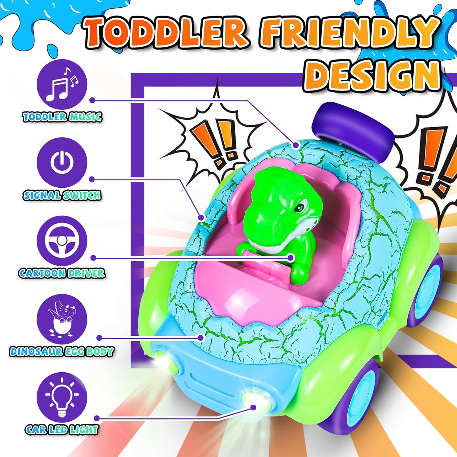 Shantou Chenghai Leyang Toy Factory Remote Control Dino Cars 2 Pack with LED Lights Music