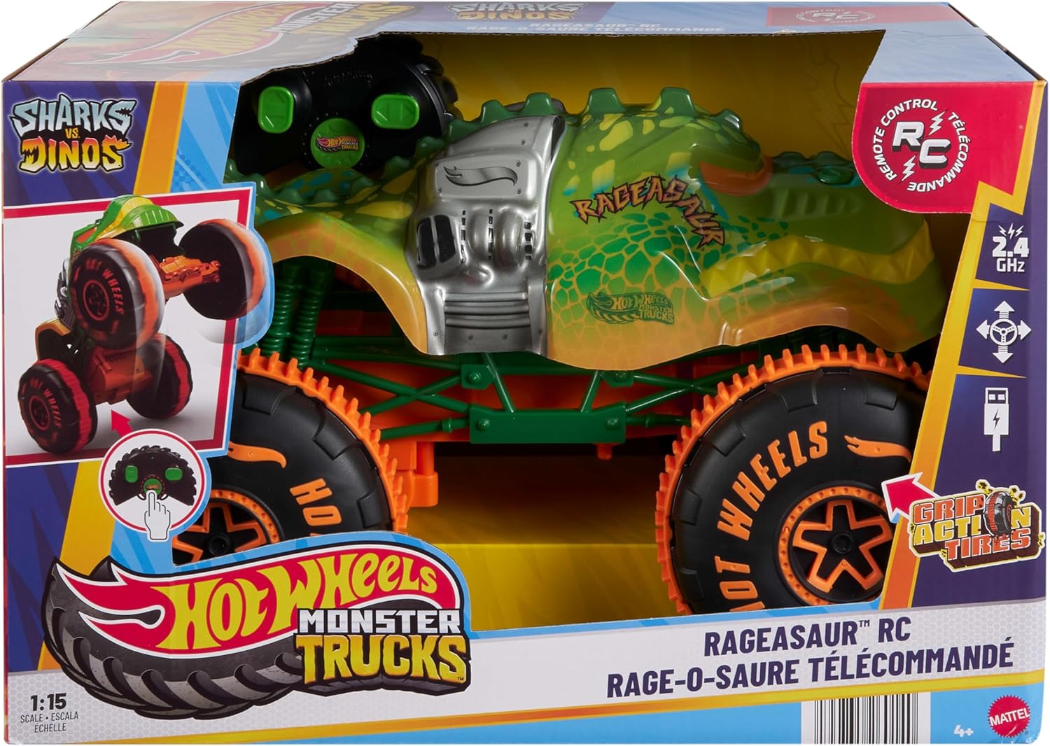 Mattel Hot Wheels Monster Trucks 1/15 Scale Rageasaur RC Vehicle