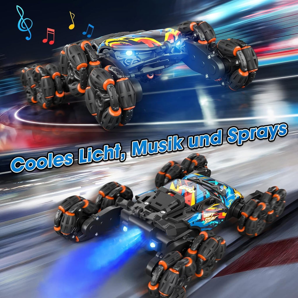 Adusriz 8WD Gesture Sensing Stunt RC Car with LED Light Music Spray