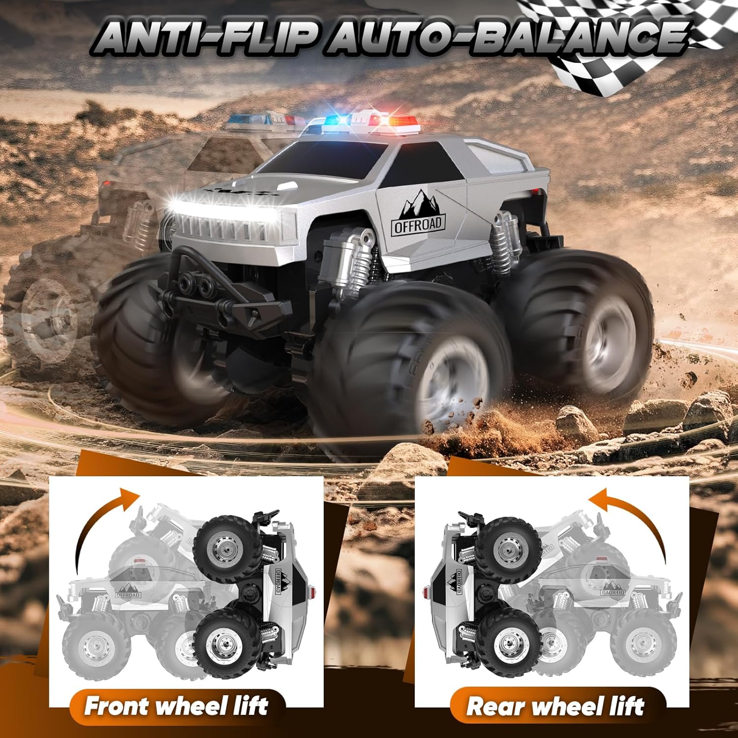 Amilacily 1/24 Scale Off-Road RC Truck with Flashing Light 2 Batteries