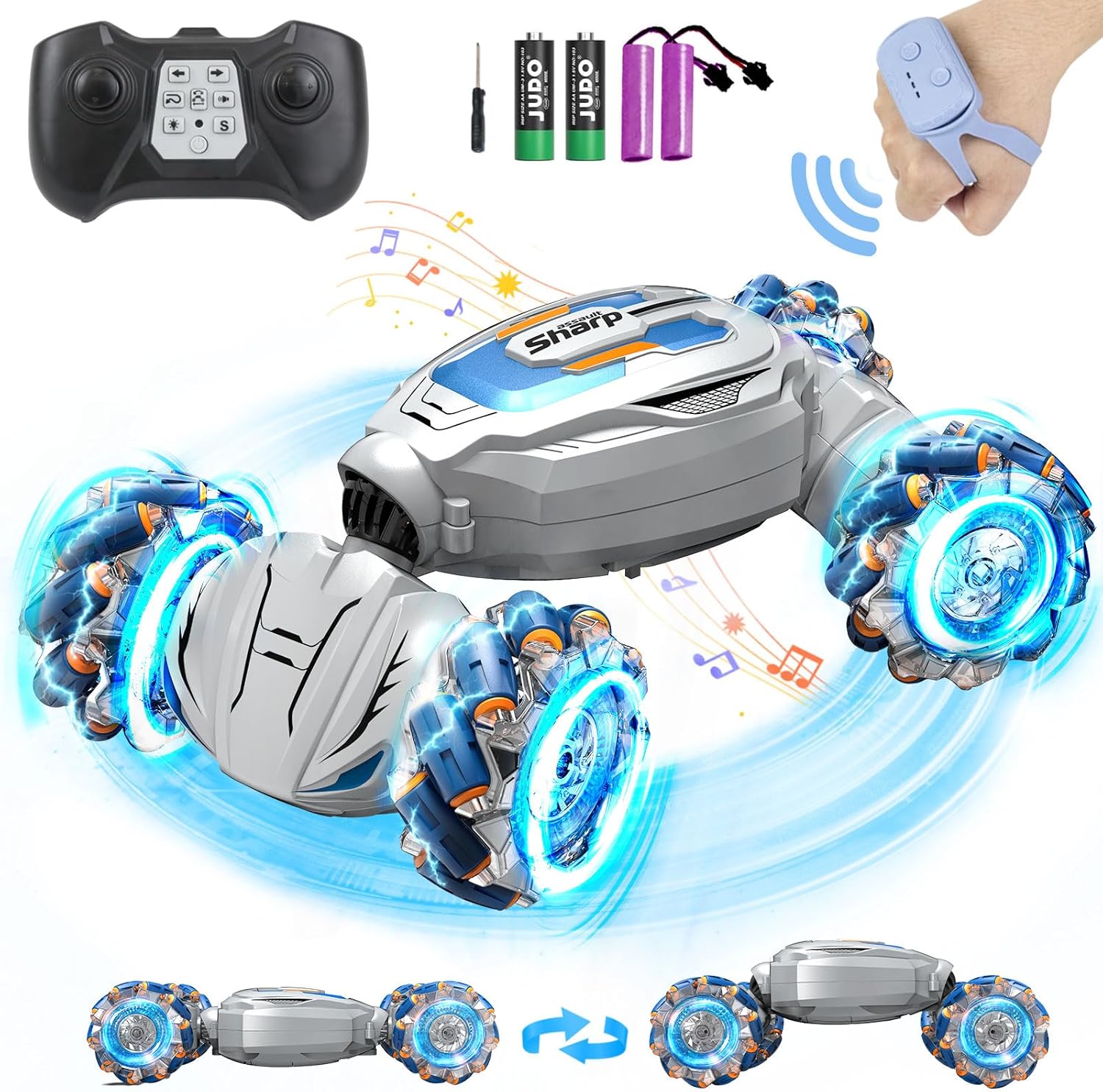 Zzpq Gesture Sensing 4WD RC Stunt Car with Lights Music