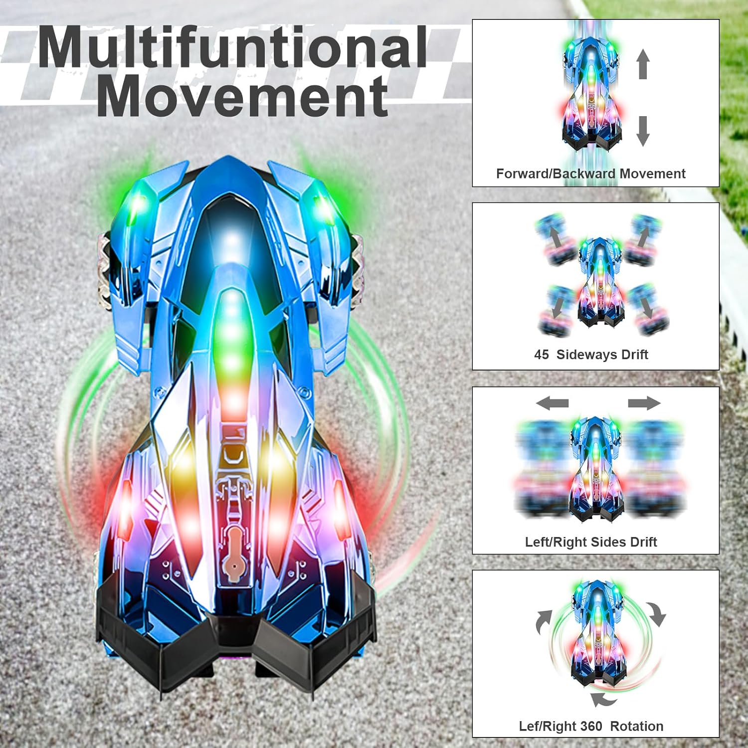 Sasbsc 1:12 Scale Remote Control Drift Car with 360° Rotation Music Lights