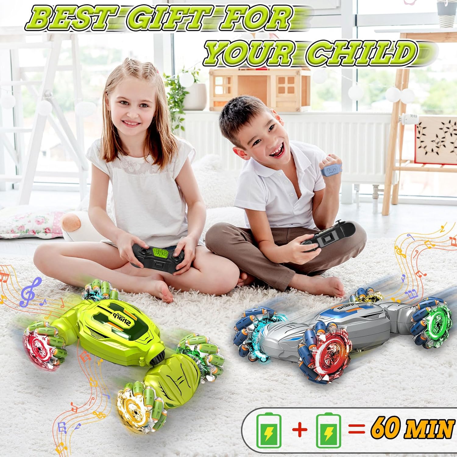 Zzpq Gesture Sensing 4WD RC Stunt Car with Lights Music