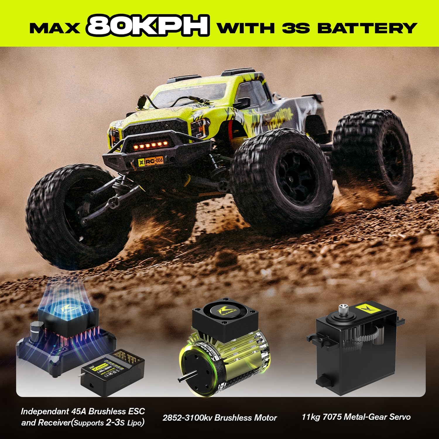 Amoril 1/10 Scale RTR Brushless 4WD Off-Road Monster Truck 50mph