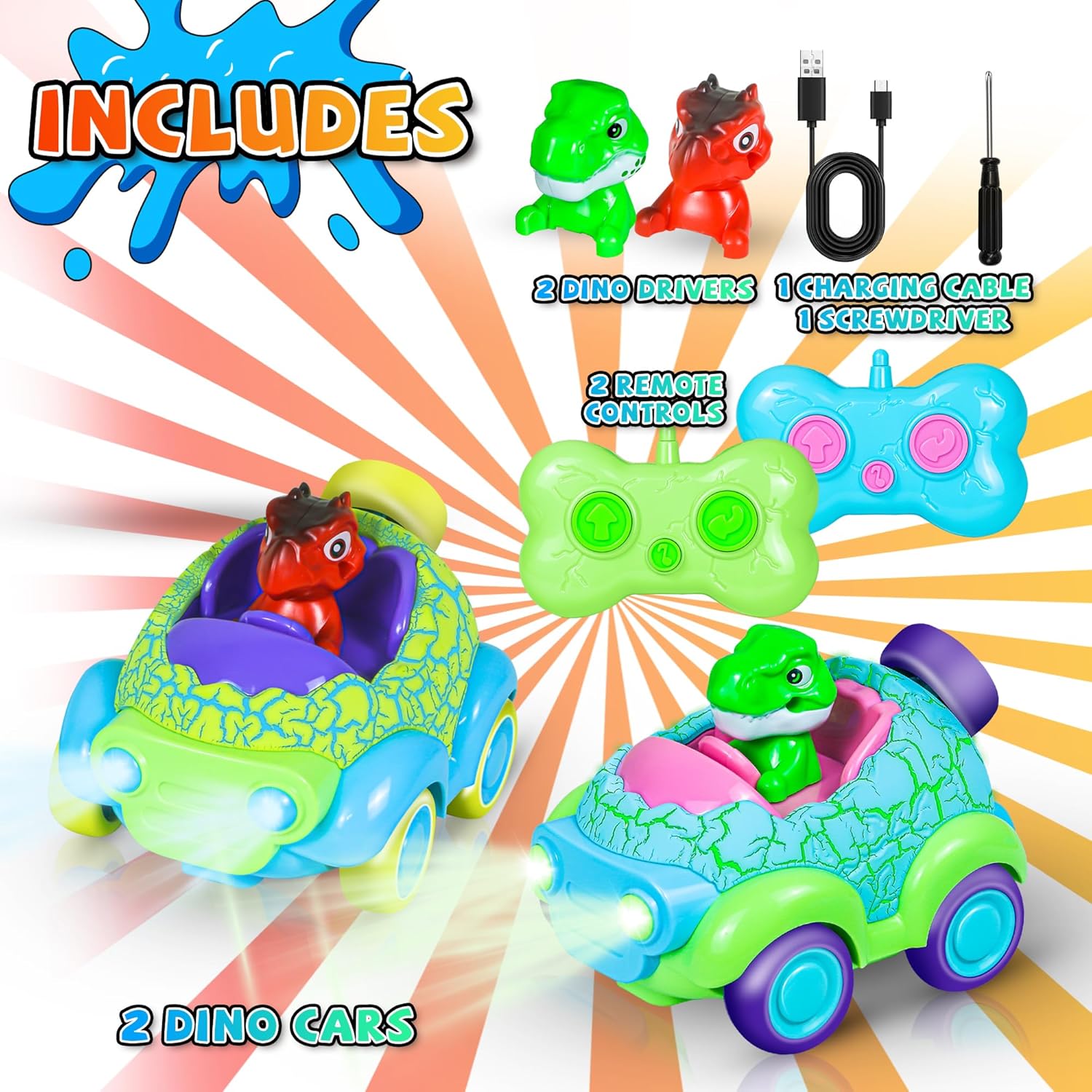 Shantou Chenghai Leyang Toy Factory Remote Control Dino Cars 2 Pack with LED Lights Music