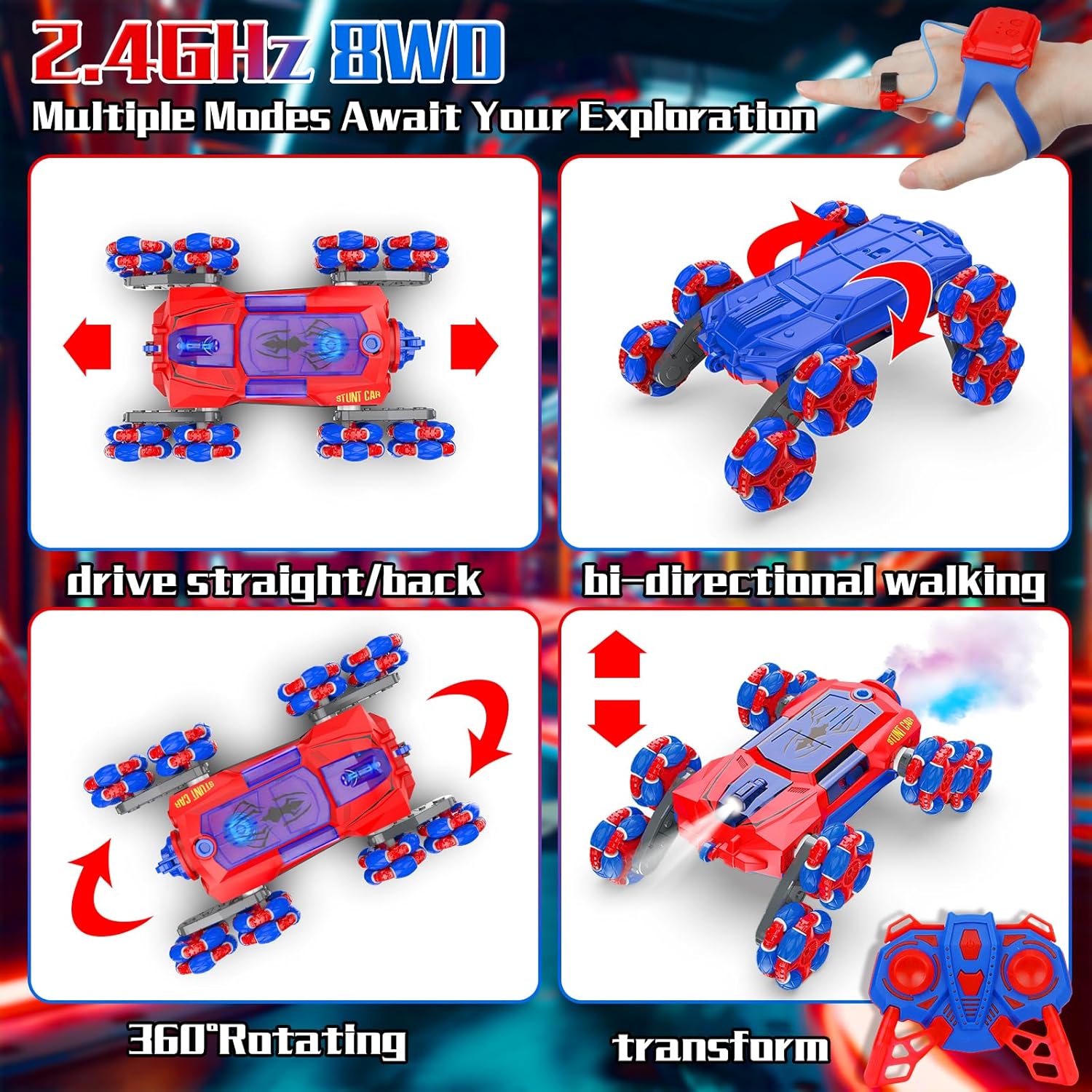 Aitbay 2.4GHz 8WD Wall Climbing Remote Control Car Stunt Car