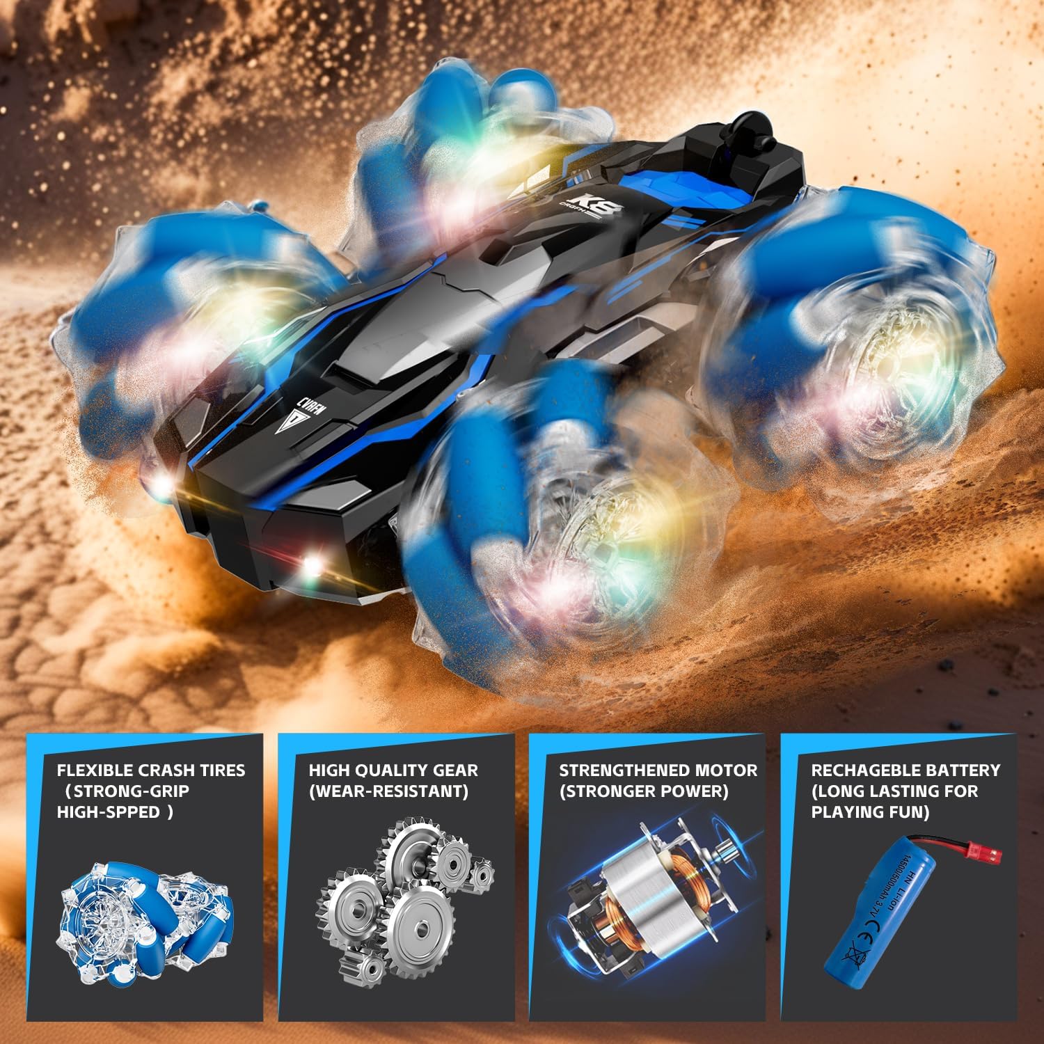 Zeming Technology 4WD All-Terrain RC Stunt Car 2.4GHz LED Lights