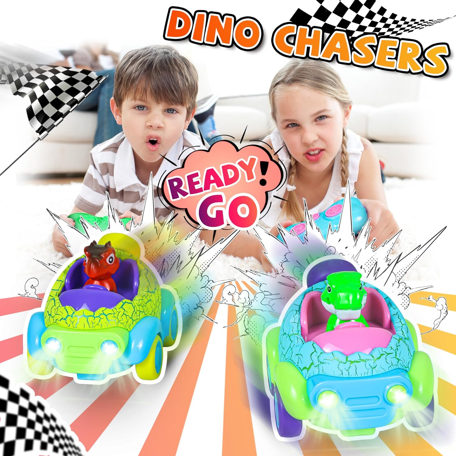 Shantou Chenghai Leyang Toy Factory Remote Control Dino Cars 2 Pack with LED Lights Music