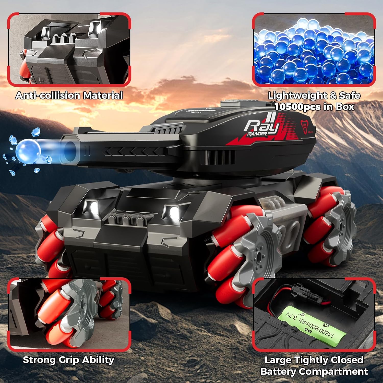 Aigimu 4WD Remote Control Water Bullet Shooting Tank with 10500pcs Ammo